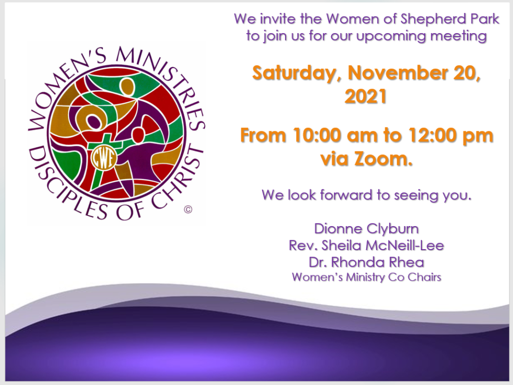 SPCC Women's Ministry meeting 11-20-2021, 10am-12pm.