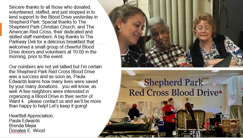 Sincere thanks to those who volunteered at Shepherd Park Christian Church Blood Drive.